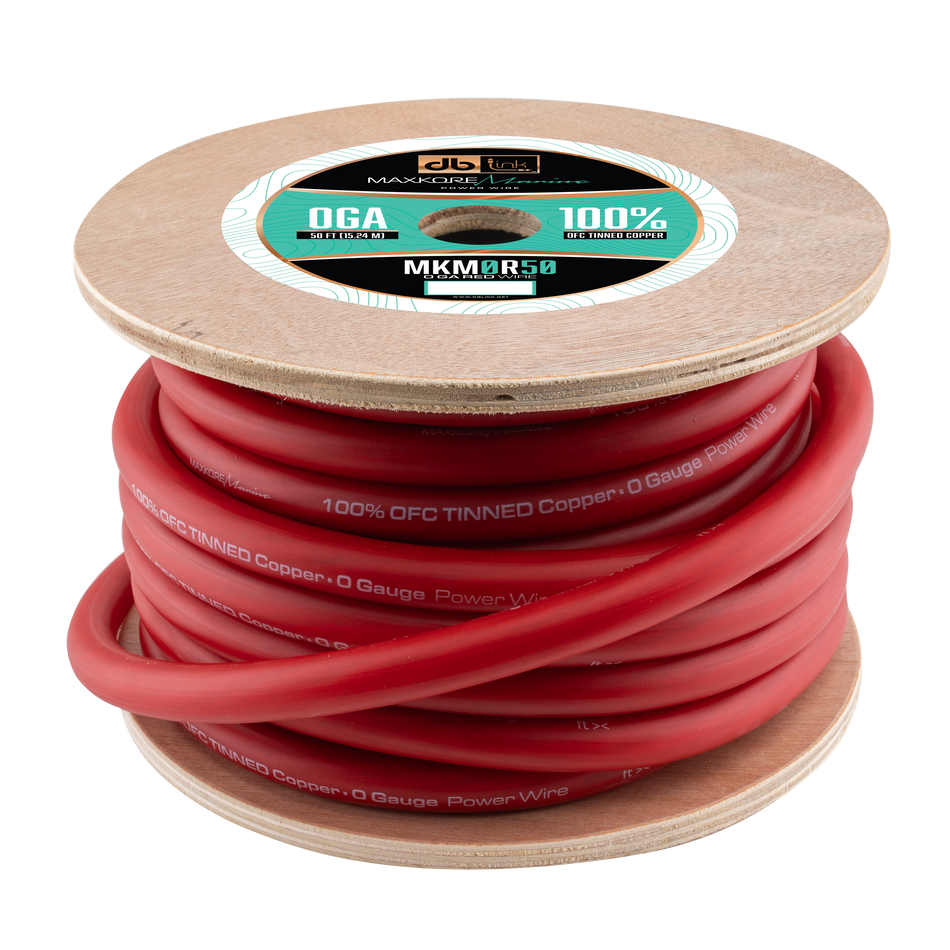 MKM0R50 : 50' 0Ga Maxkore Marine Red, 100% OFC, TINNED Anti-Corrosive Wire Roll
