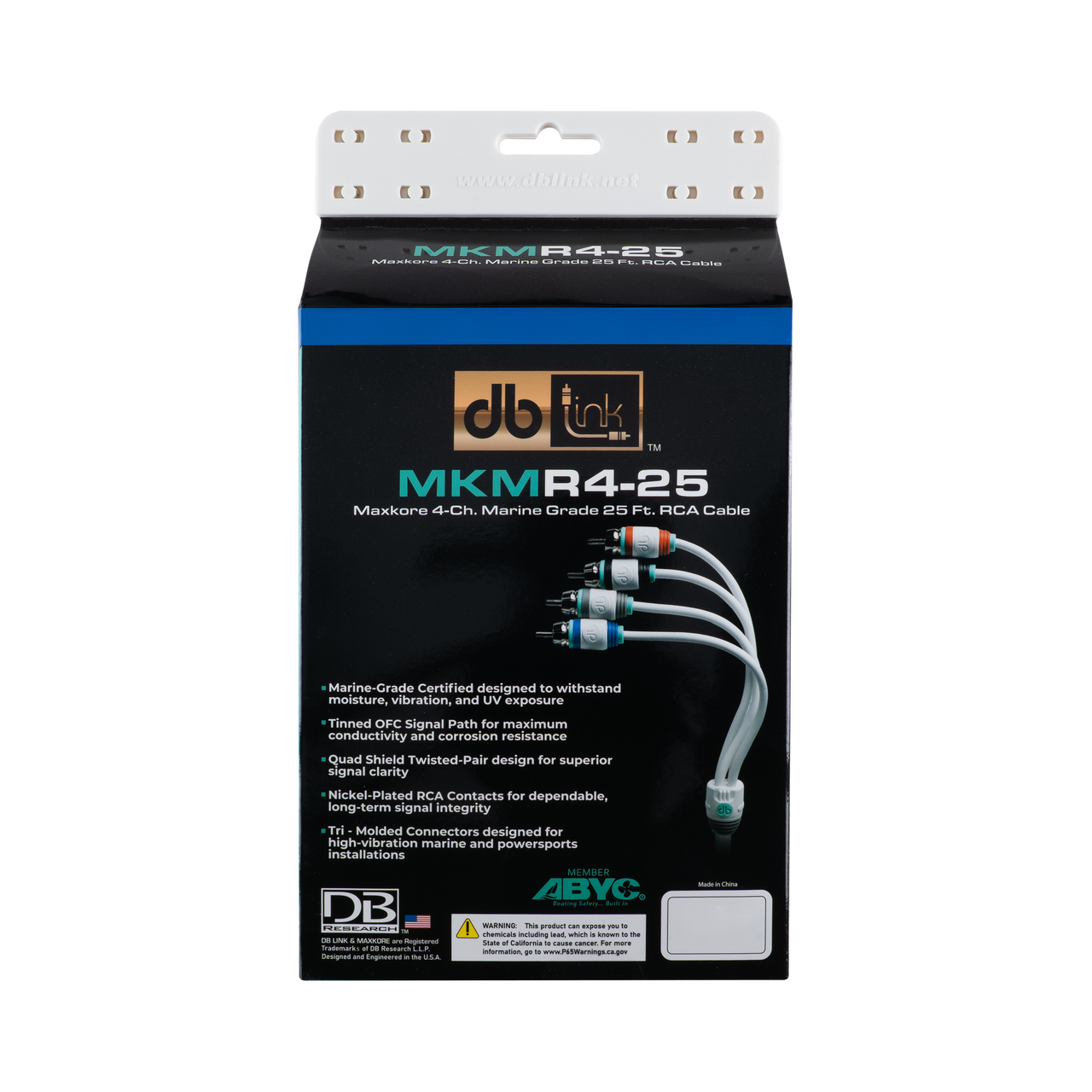 MKMR4-25 : 25' 4 Channel Maxkore Marine 100% OFC, Tinned Anti-Corrosive RCA