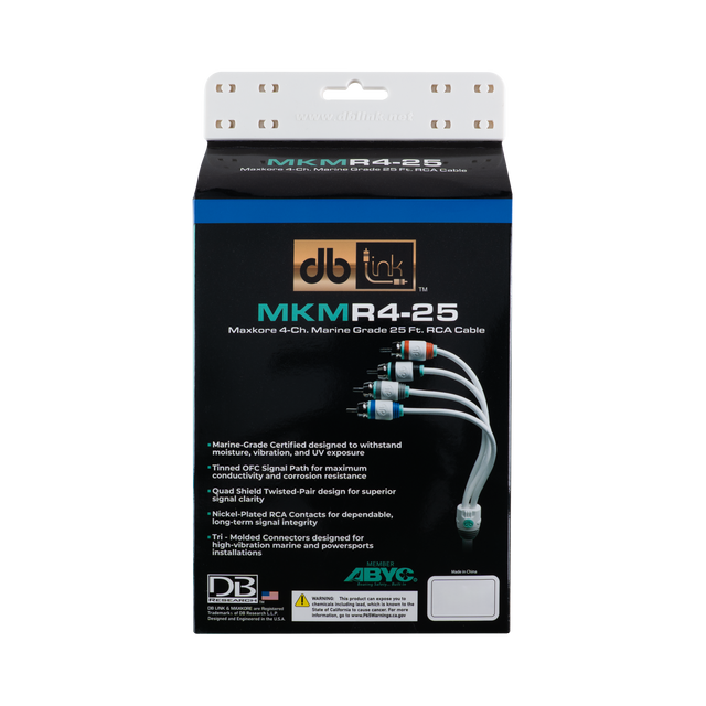 MKMR4-25 : 25' 4 Channel Maxkore Marine 100% OFC, Tinned Anti-Corrosive RCA