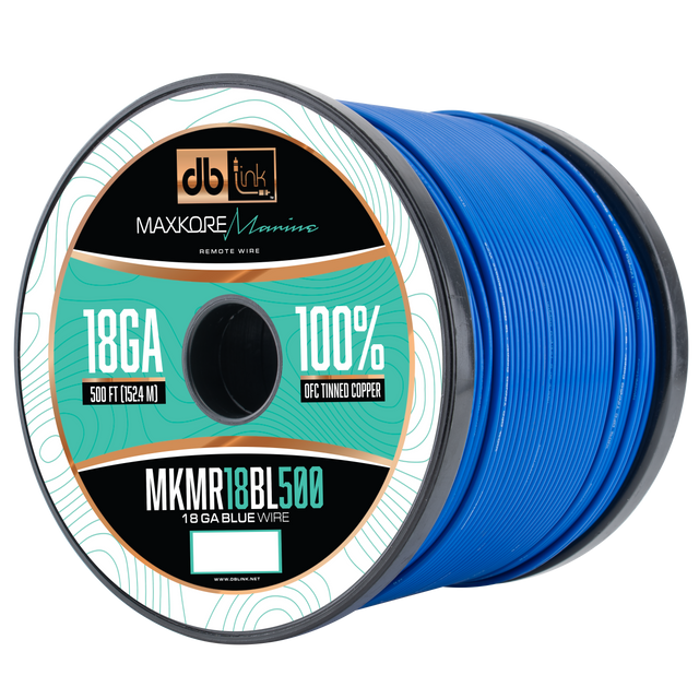 MKMR18BL500 : 500' 18GA Maxkore Marine  blue Remote , 100% OFC,TINNED Anti-Corrosive wire roll