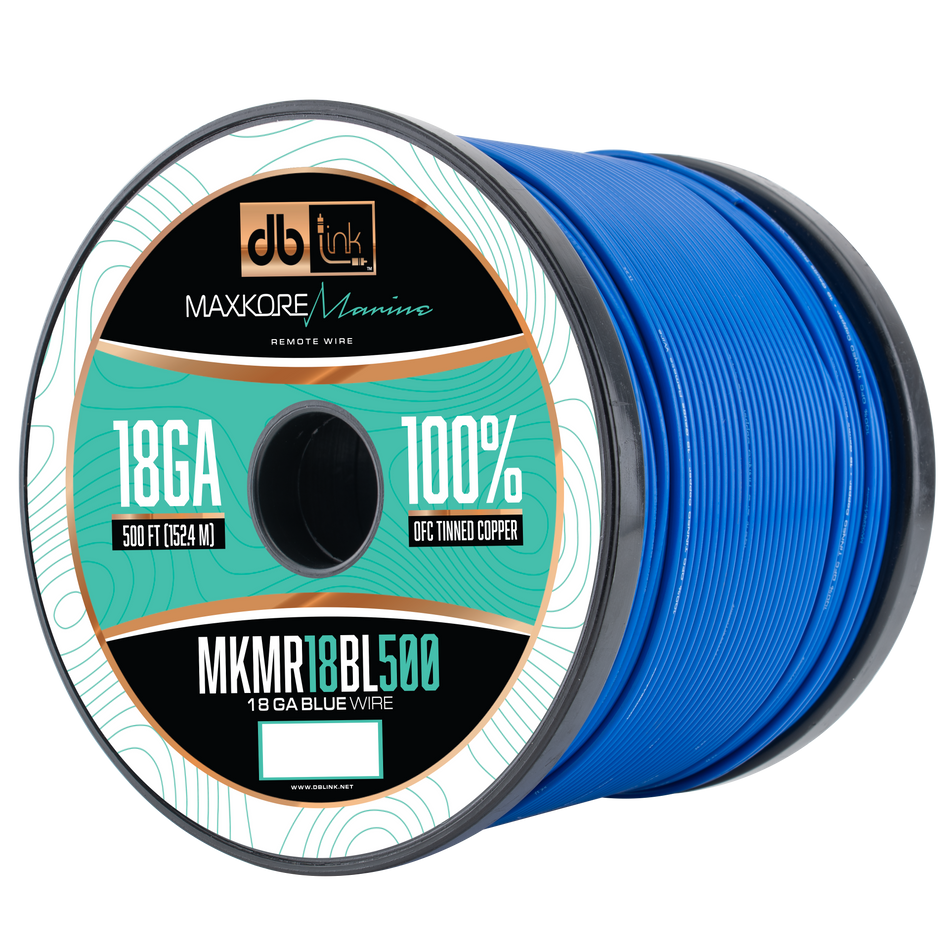MKMR18BL500 : 500' 18GA Maxkore Marine  blue Remote , 100% OFC,TINNED Anti-Corrosive wire roll