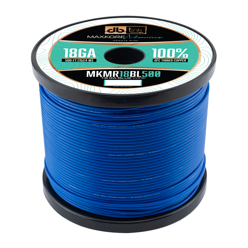 MKMR18BL500 : 500' 18GA Maxkore Marine  blue Remote , 100% OFC,TINNED Anti-Corrosive wire roll