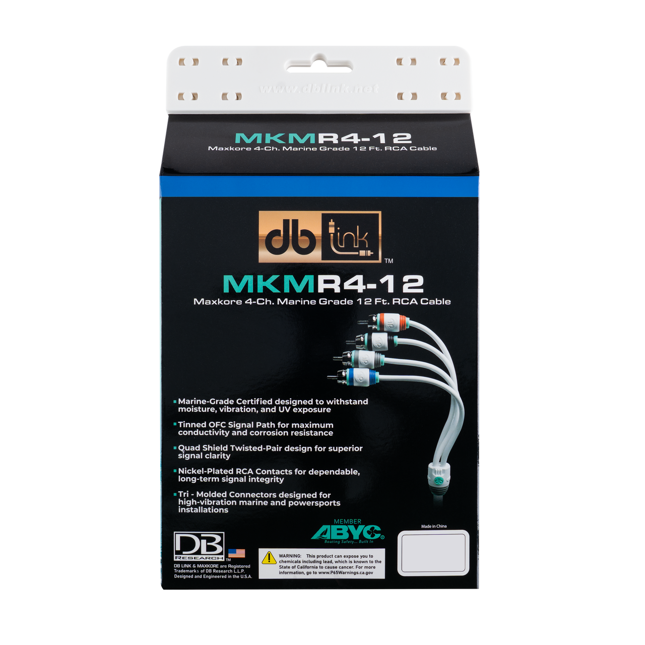 MKMR4-12 : 12' 4 Channel Maxkore Marine 100% OFC, Tinned Anti-Corrosive RCA