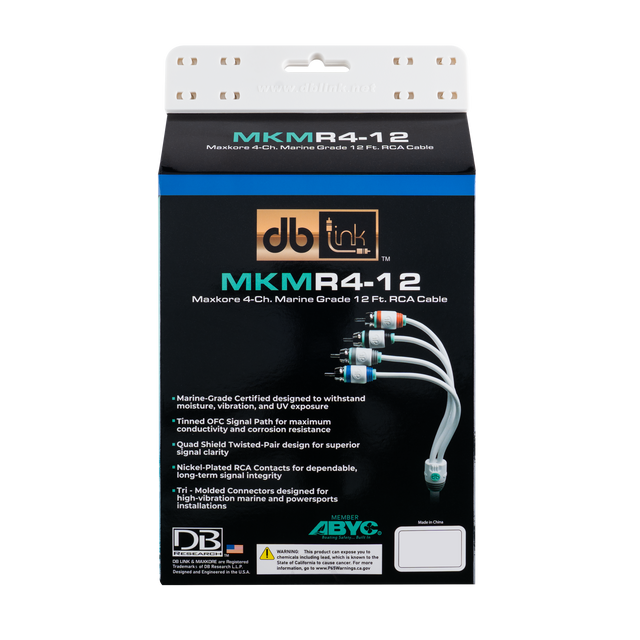 MKMR4-12 : 12' 4 Channel Maxkore Marine 100% OFC, Tinned Anti-Corrosive RCA