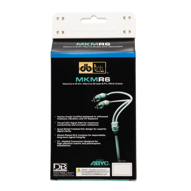 MKMR6 : 6' Maxkore Marine 100% OFC, Tinned Anti-Corrosive RCAs