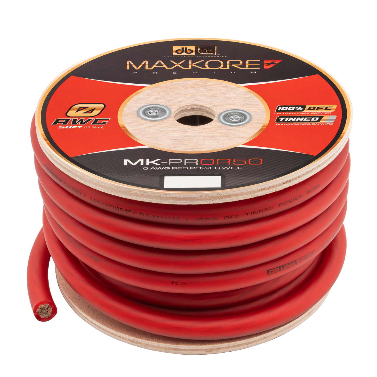 MK-PR0R50 : 50' 0 AWG Maxkore+ Premium Red, 100% OFC, TINNED Anti-Corrosive Power Wire Roll