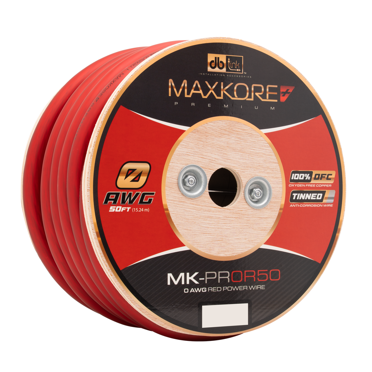MK-PR0R50 : 50' 0 AWG Maxkore+ Premium Red, 100% OFC, TINNED Anti-Corrosive Power Wire Roll