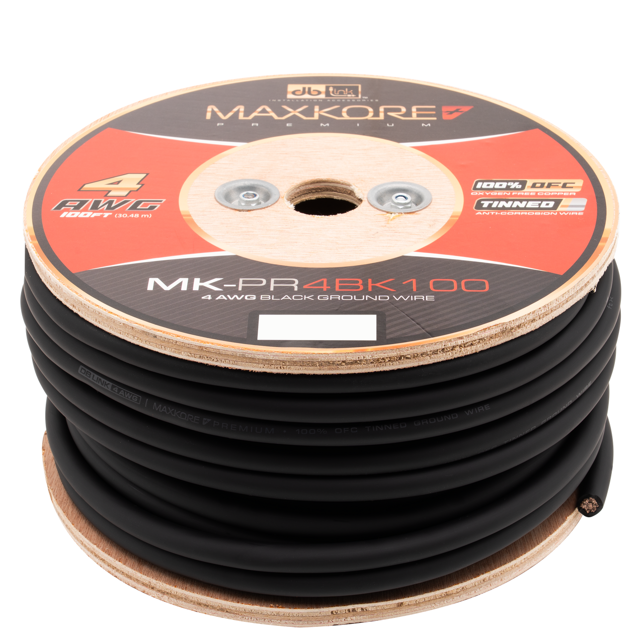 MK-PR4BK100 : 100' 4 AWG Maxkore+ Premium Black, 100% OFC, TINNED Anti-Corrosive Ground Wire Roll