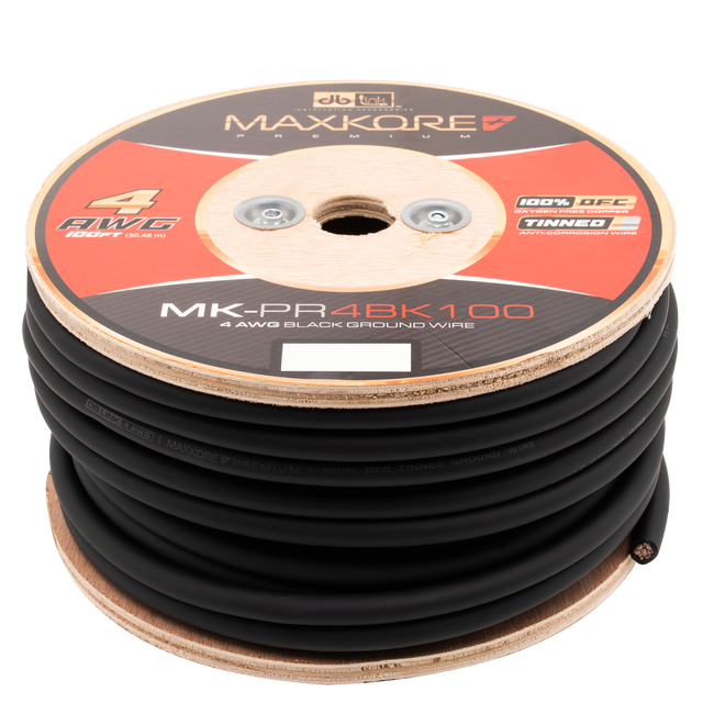 MK-PR4BK100 : 100' 4 AWG Maxkore+ Premium Black, 100% OFC, TINNED Anti-Corrosive Ground Wire Roll