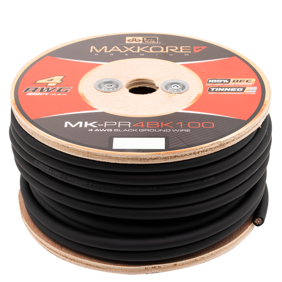 MK-PR4BK100 : 100' 4 AWG Maxkore+ Premium Black, 100% OFC, TINNED Anti-Corrosive Ground Wire Roll