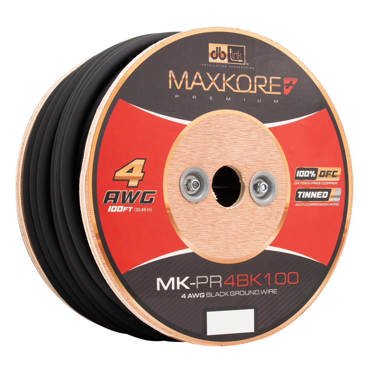 MK-PR4BK100 : 100' 4 AWG Maxkore+ Premium Black, 100% OFC, TINNED Anti-Corrosive Ground Wire Roll