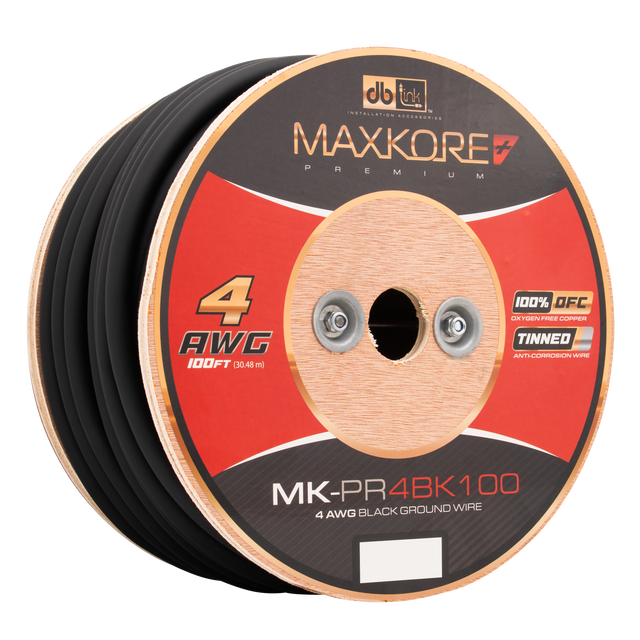 MK-PR4BK100 : 100' 4 AWG Maxkore+ Premium Black, 100% OFC, TINNED Anti-Corrosive Ground Wire Roll