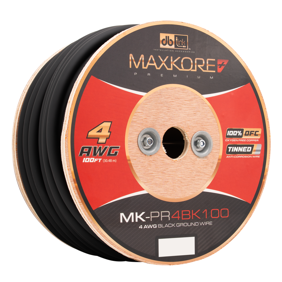 MK-PR4BK100 : 100' 4 AWG Maxkore+ Premium Black, 100% OFC, TINNED Anti-Corrosive Ground Wire Roll