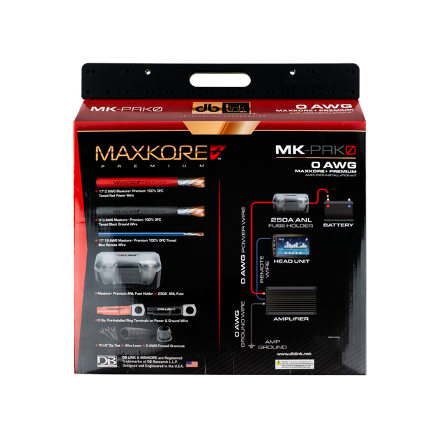 MK-PRK0 : 0 AWG Maxkore+ Premium, 100% OFC, TINNED Anti-Corrosive Amplifier Intallation Kit
