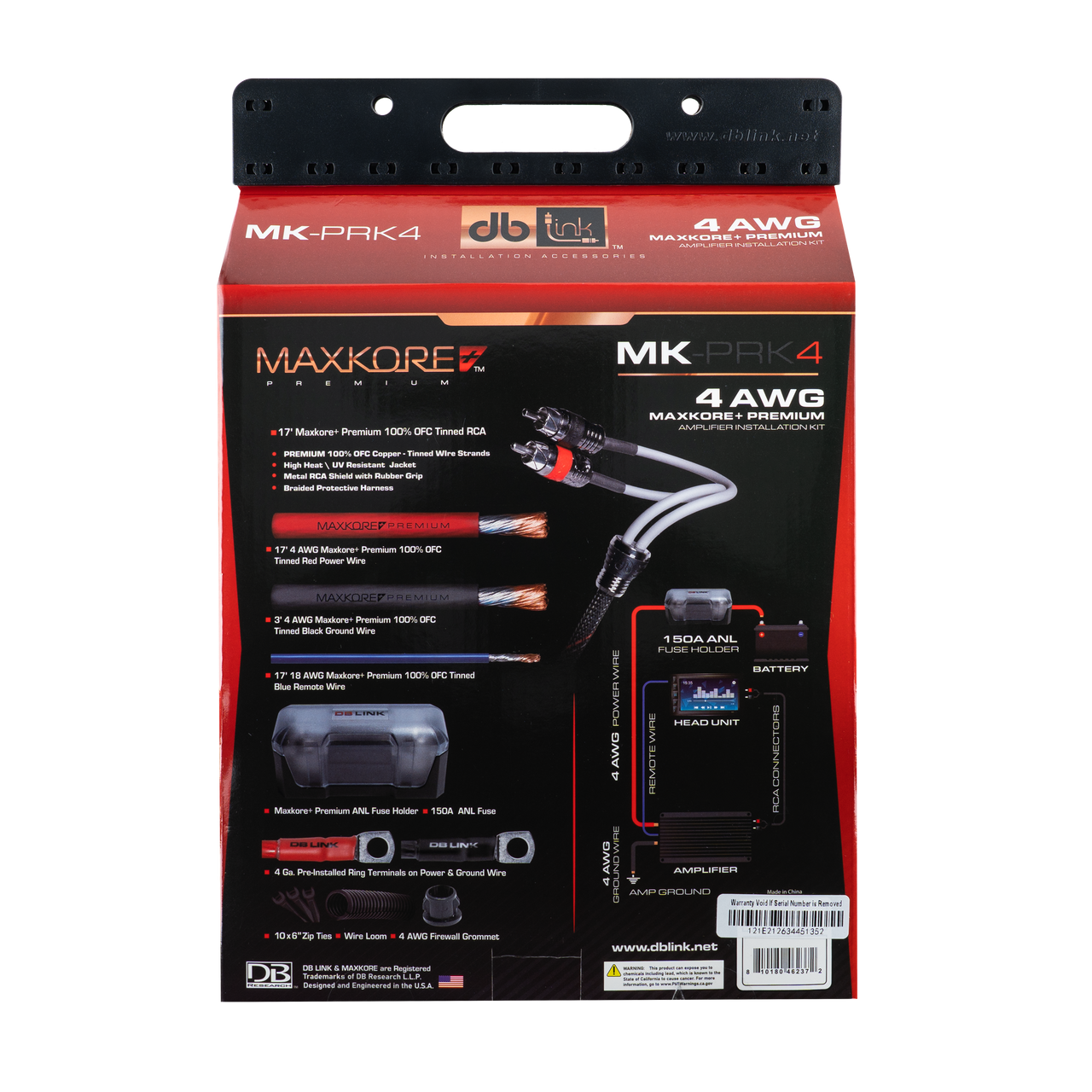 MK-PRK4 : 4 AWG Maxkore+ Premium, 100% OFC, TINNED Anti-Corrosive Amplifier Intallation Kit