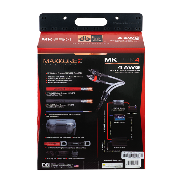 MK-PRK4 : 4 AWG Maxkore+ Premium, 100% OFC, TINNED Anti-Corrosive Amplifier Intallation Kit