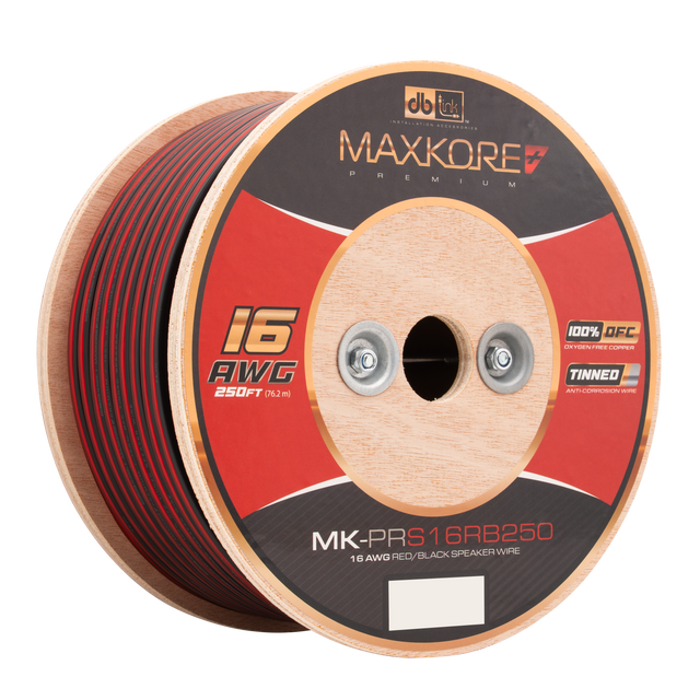 MK-PRS16RB250 : 250' 16 AWG Maxkore+ Premium Red/Black Speaker Wire, 100% OFC, TINNED Anti-Corrosive