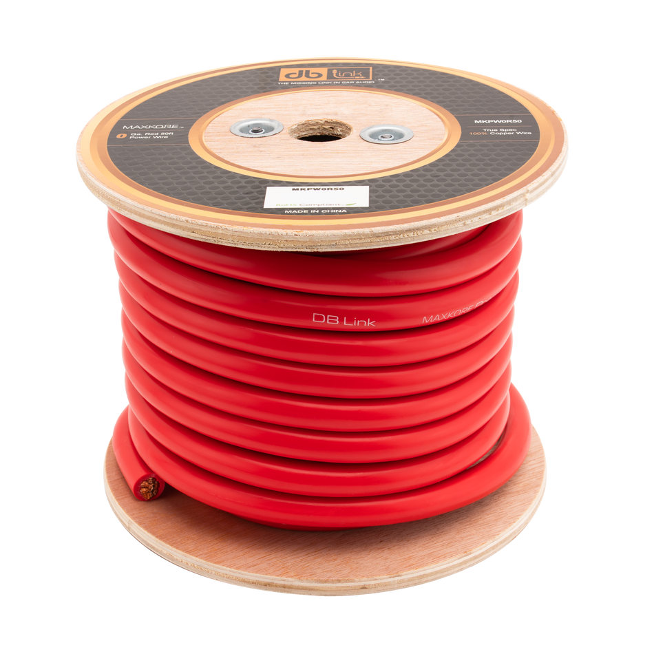 MKPW0R50 : 0 Gauge Red 50 ft. Maxkore Soft Touch Power Wire Roll
