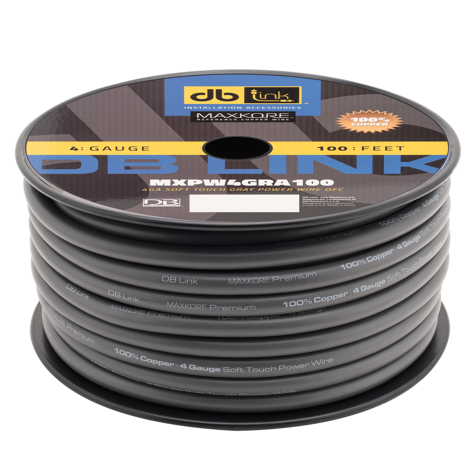 MXPW4GRA100 : 4 Gauge Maxkore Premium 100% Copper Gray Soft Touch Power Wire Roll