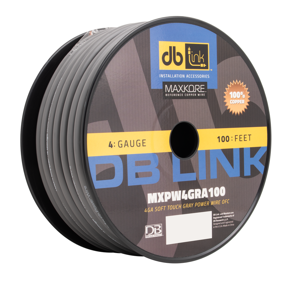 MXPW4GRA100 : 4 Gauge Maxkore Premium 100% Copper Gray Soft Touch Power Wire Roll