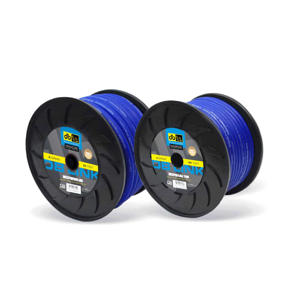 MXPW0BL50 : 50ft Maxkore Premium 100% Copper Blue 0 GA. Soft Touch Power Cable