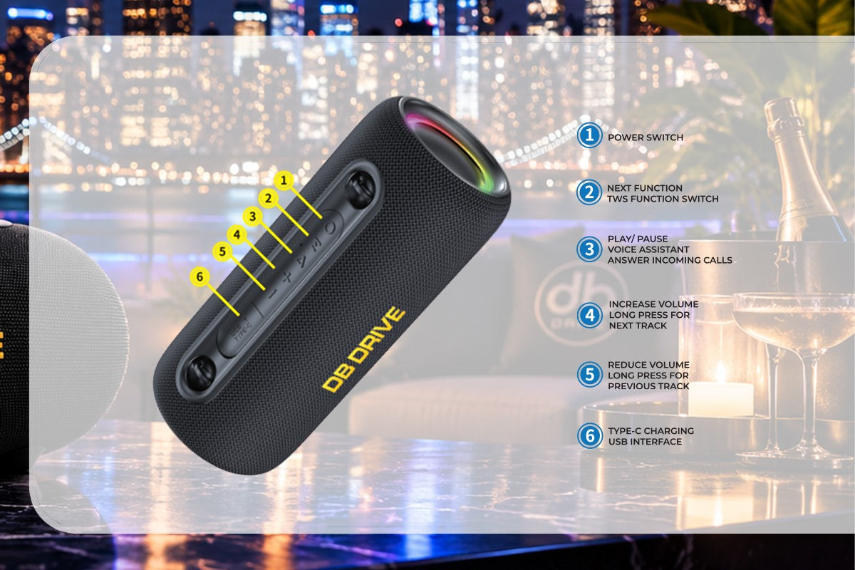 T-OTG-3 : 60W Portable IPX5 Outdoor, Tempo series Speaker with BT, TWS, Bass Boost, RGB Lighting