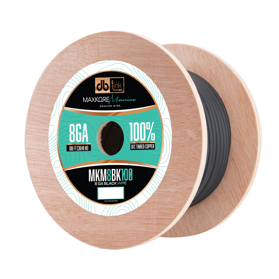 MKM8BK100 : 100' 8Ga Maxkore Marine Black, 100% OFC, TINNED Anti-Corrosive Wire Roll