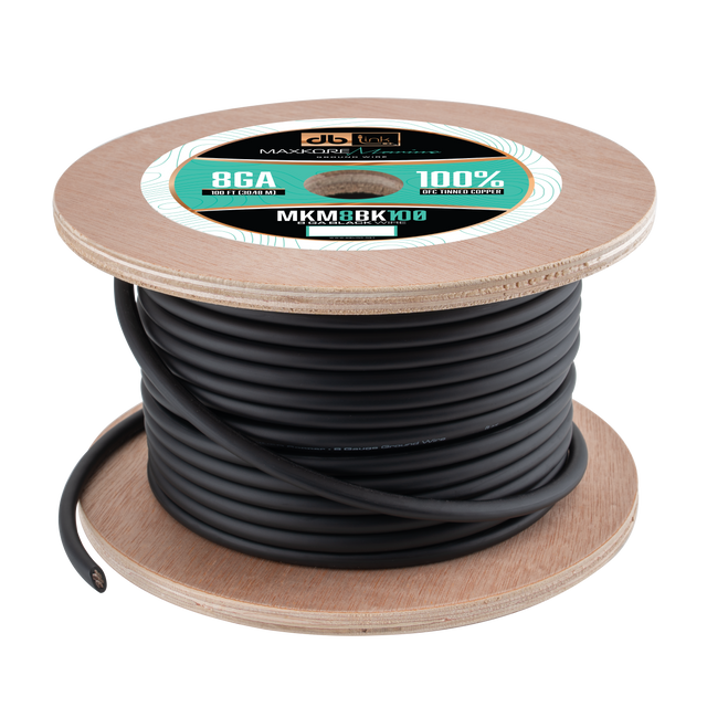 MKM8BK100 : 100' 8Ga Maxkore Marine Black, 100% OFC, TINNED Anti-Corrosive Wire Roll