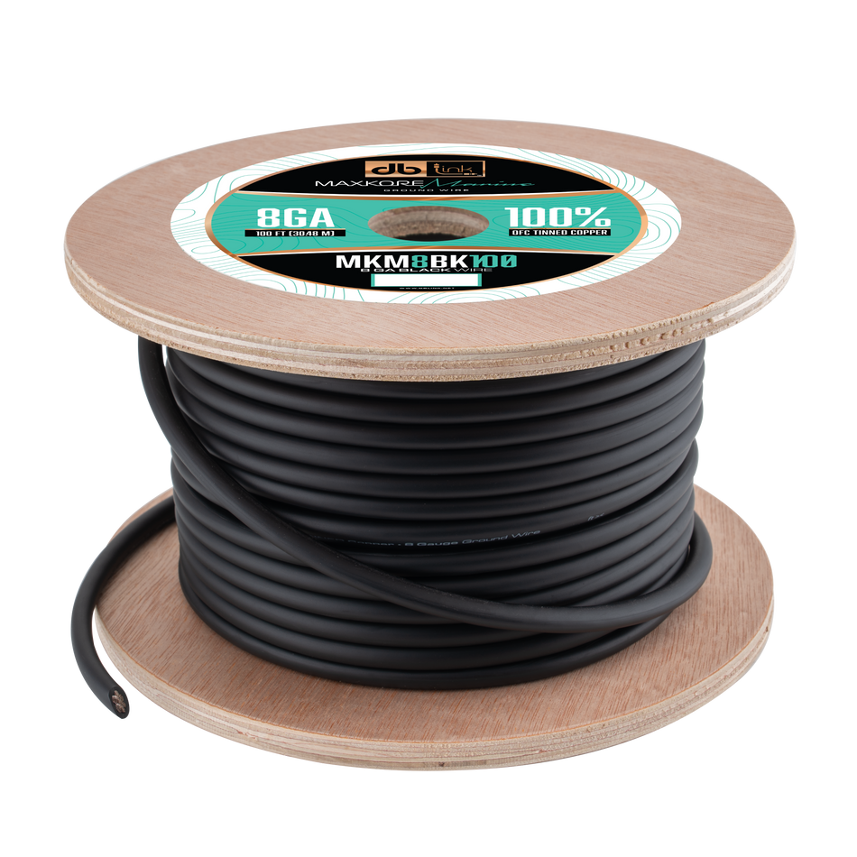 MKM8BK100 : 100' 8Ga Maxkore Marine Black, 100% OFC, TINNED Anti-Corrosive Wire Roll